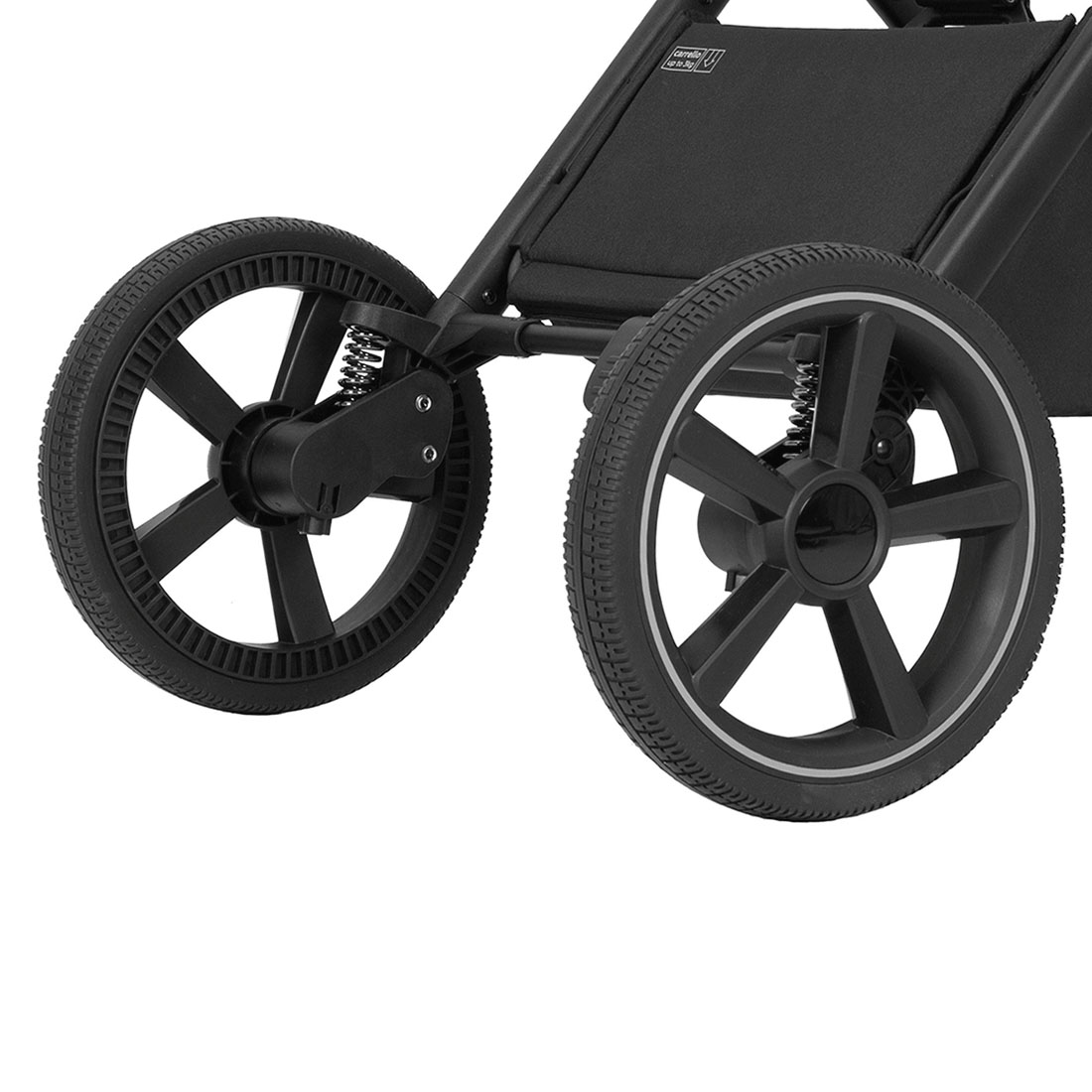 Универсальная коляска Ultimo 3 в 1 CRL-6538 ANIM Задняя ось колёсной базы оборудована пружинной амортизацией и надёжным спаренным тормозом.