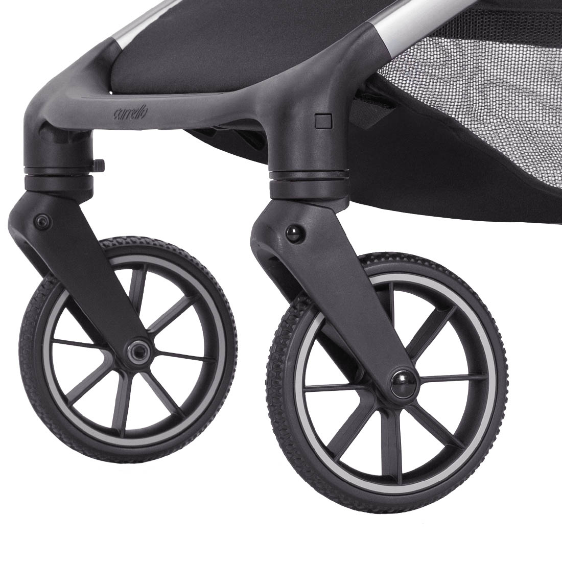 Wózek Spacerowy Atom M 2025 przednie koła obrotowe z blokadą.